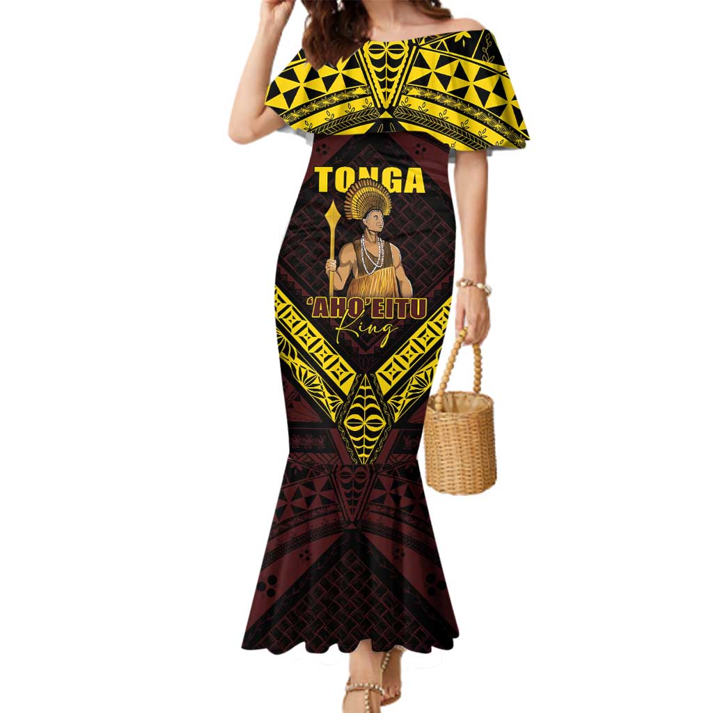 Tonga First King Family Matching Mermaid Dress and Hawaiian Shirt Ahoeitu Know Your Roots LT05 Mom's Dress Maroon - Polynesian Pride
