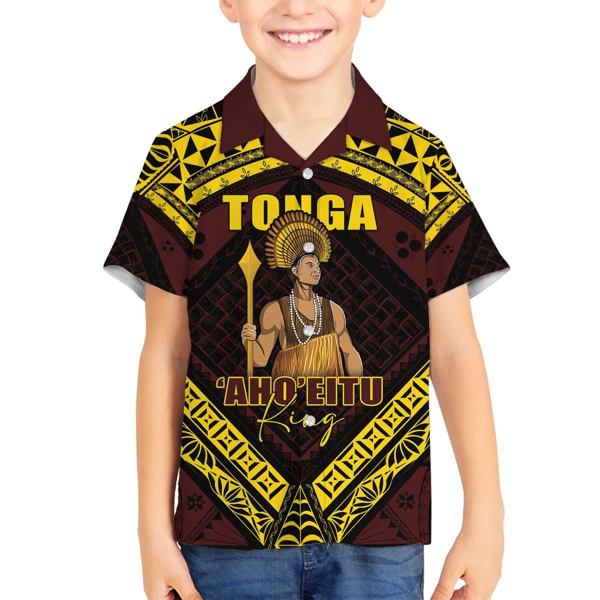 Tonga First King Family Matching Off The Shoulder Long Sleeve Dress and Hawaiian Shirt Ahoeitu Know Your Roots LT05 Son's Shirt Maroon - Polynesian Pride