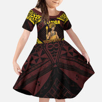 Tonga First King Family Matching Off Shoulder Maxi Dress and Hawaiian Shirt Ahoeitu Know Your Roots LT05 Daughter's Dress Maroon - Polynesian Pride