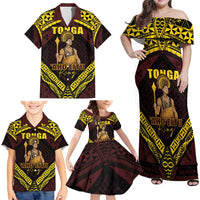 Tonga First King Family Matching Off Shoulder Maxi Dress and Hawaiian Shirt Ahoeitu Know Your Roots LT05 - Polynesian Pride