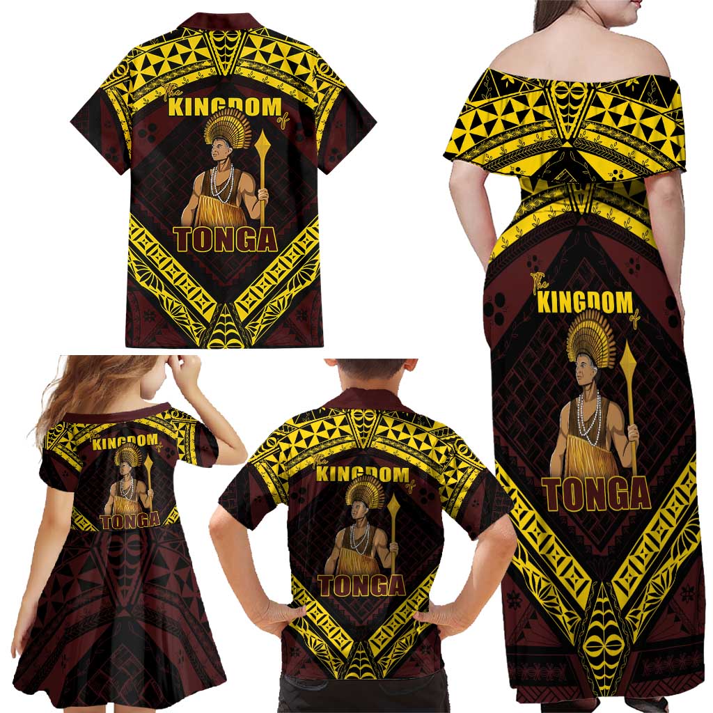 Tonga First King Family Matching Off Shoulder Maxi Dress and Hawaiian Shirt Ahoeitu Know Your Roots LT05 - Polynesian Pride