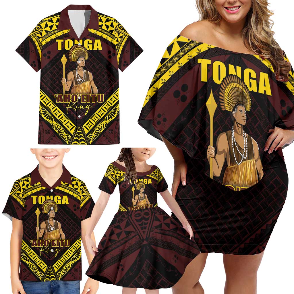 Tonga First King Family Matching Off Shoulder Short Dress and Hawaiian Shirt Ahoeitu Know Your Roots LT05 - Polynesian Pride