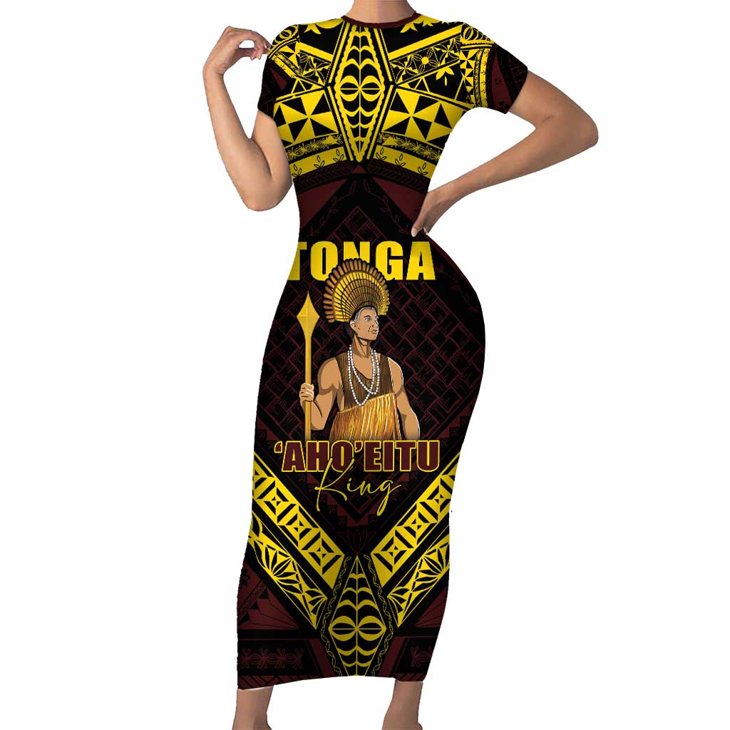 Tonga First King Family Matching Short Sleeve Bodycon Dress and Hawaiian Shirt Ahoeitu Know Your Roots LT05 Mom's Dress Maroon - Polynesian Pride