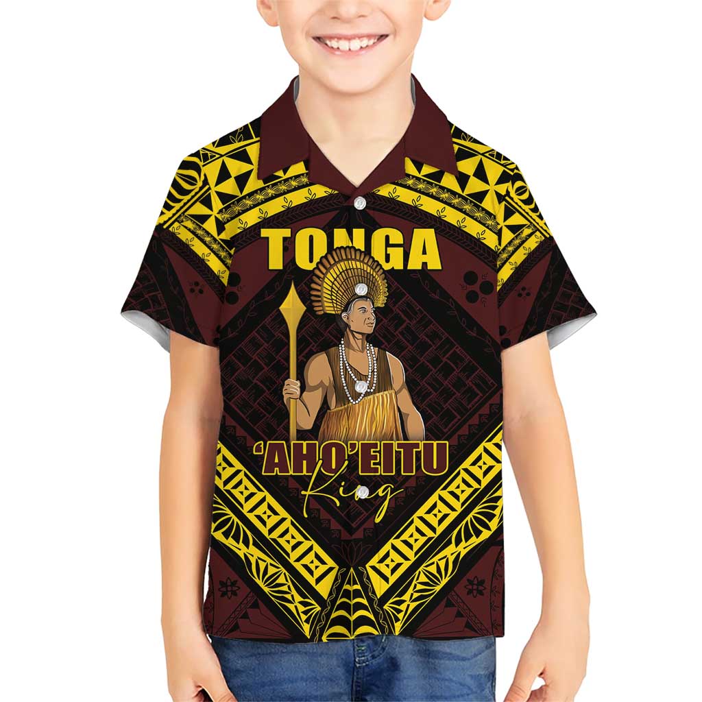 Tonga First King Family Matching Short Sleeve Bodycon Dress and Hawaiian Shirt Ahoeitu Know Your Roots LT05 Son's Shirt Maroon - Polynesian Pride