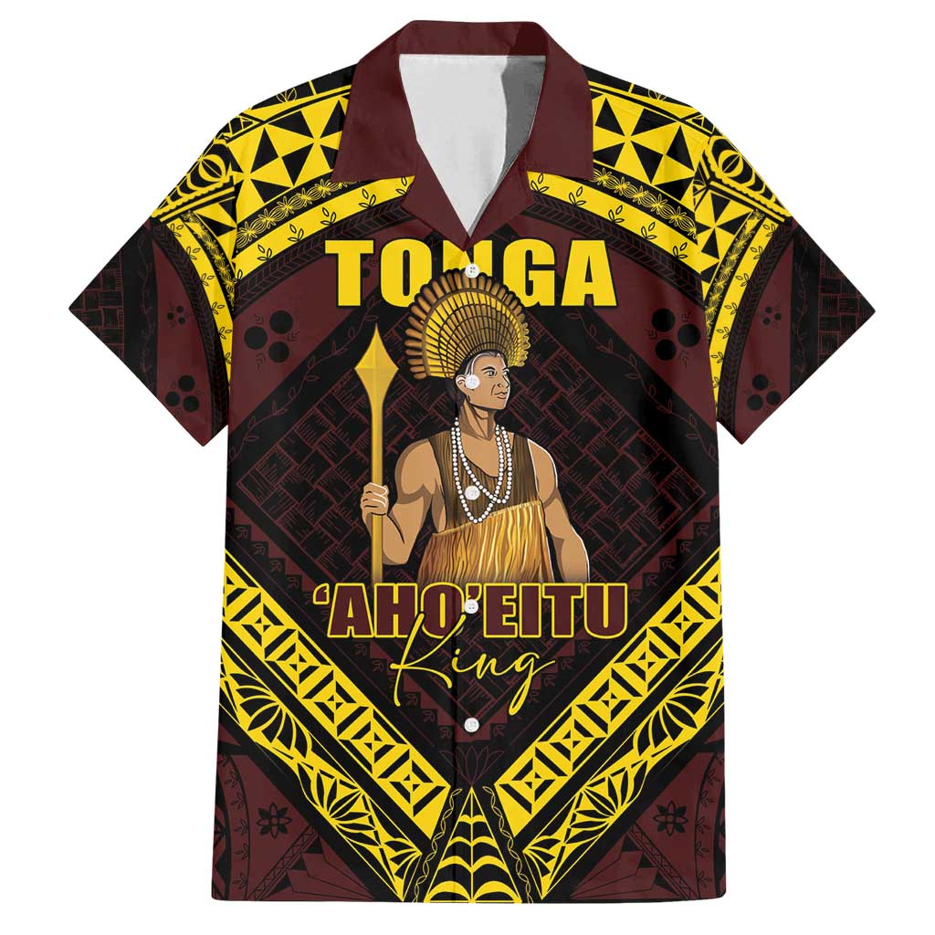 Tonga First King Family Matching Summer Maxi Dress and Hawaiian Shirt Ahoeitu Know Your Roots LT05 Dad's Shirt - Short Sleeve Maroon - Polynesian Pride