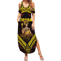 Tonga First King Family Matching Summer Maxi Dress and Hawaiian Shirt Ahoeitu Know Your Roots LT05 Mom's Dress Maroon - Polynesian Pride