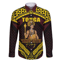 Tonga First King Family Matching Tank Maxi Dress and Hawaiian Shirt Ahoeitu Know Your Roots LT05 Dad's Shirt - Long Sleeve Maroon - Polynesian Pride