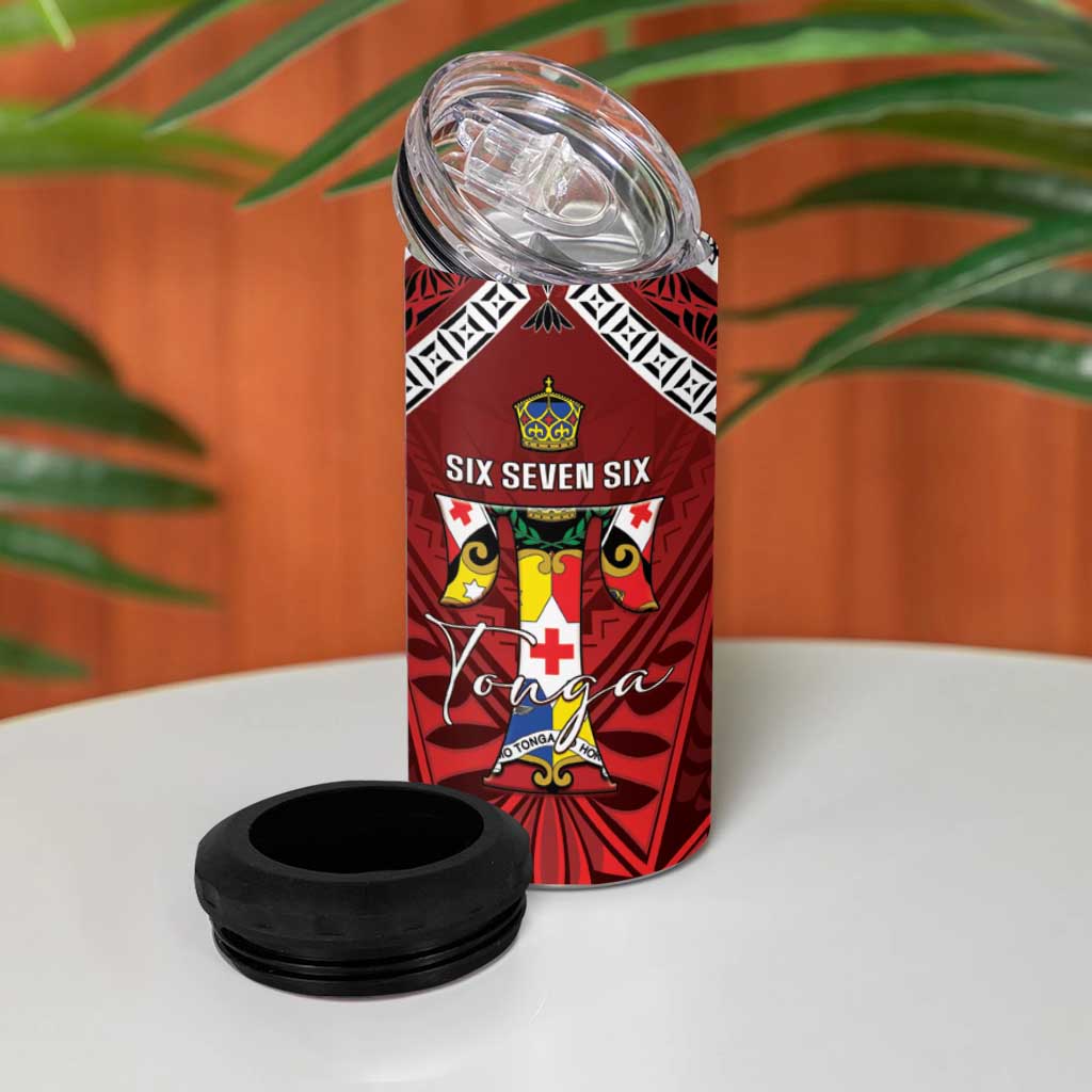 Tonga Emancipation Day 4 in 1 Can Cooler Tumbler Tongan Kupesi Pattern