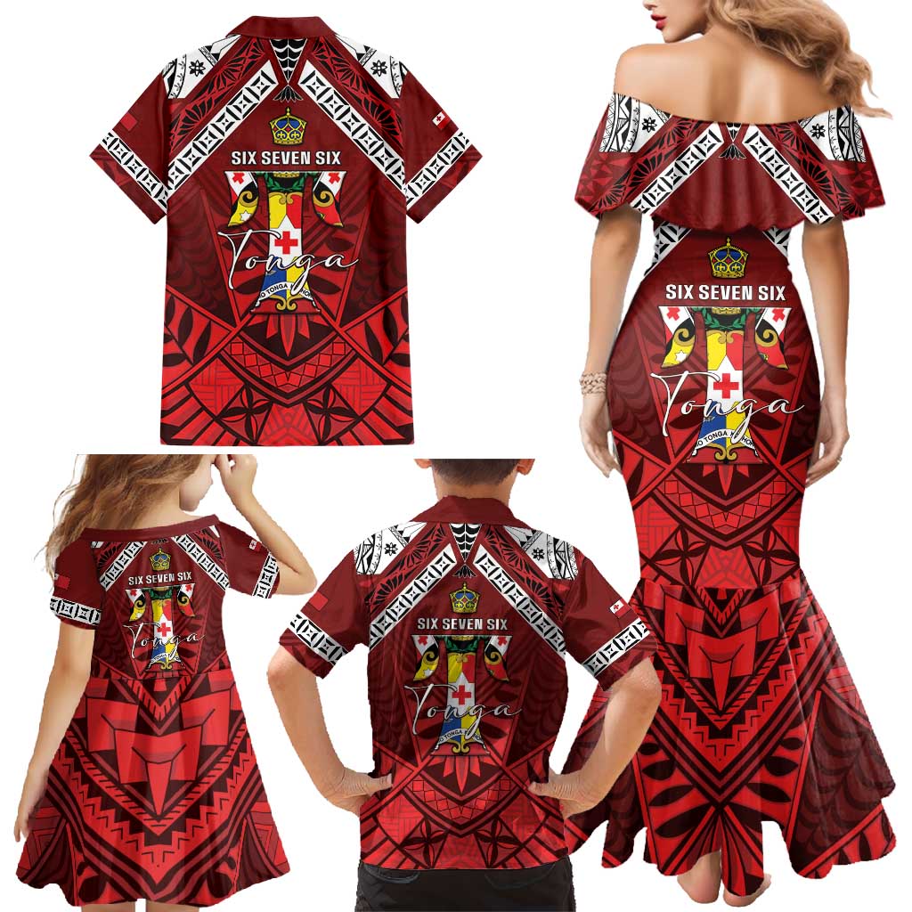 Tonga Emancipation Day Family Matching Mermaid Dress and Hawaiian Shirt Tongan Kupesi Pattern LT05 - Polynesian Pride