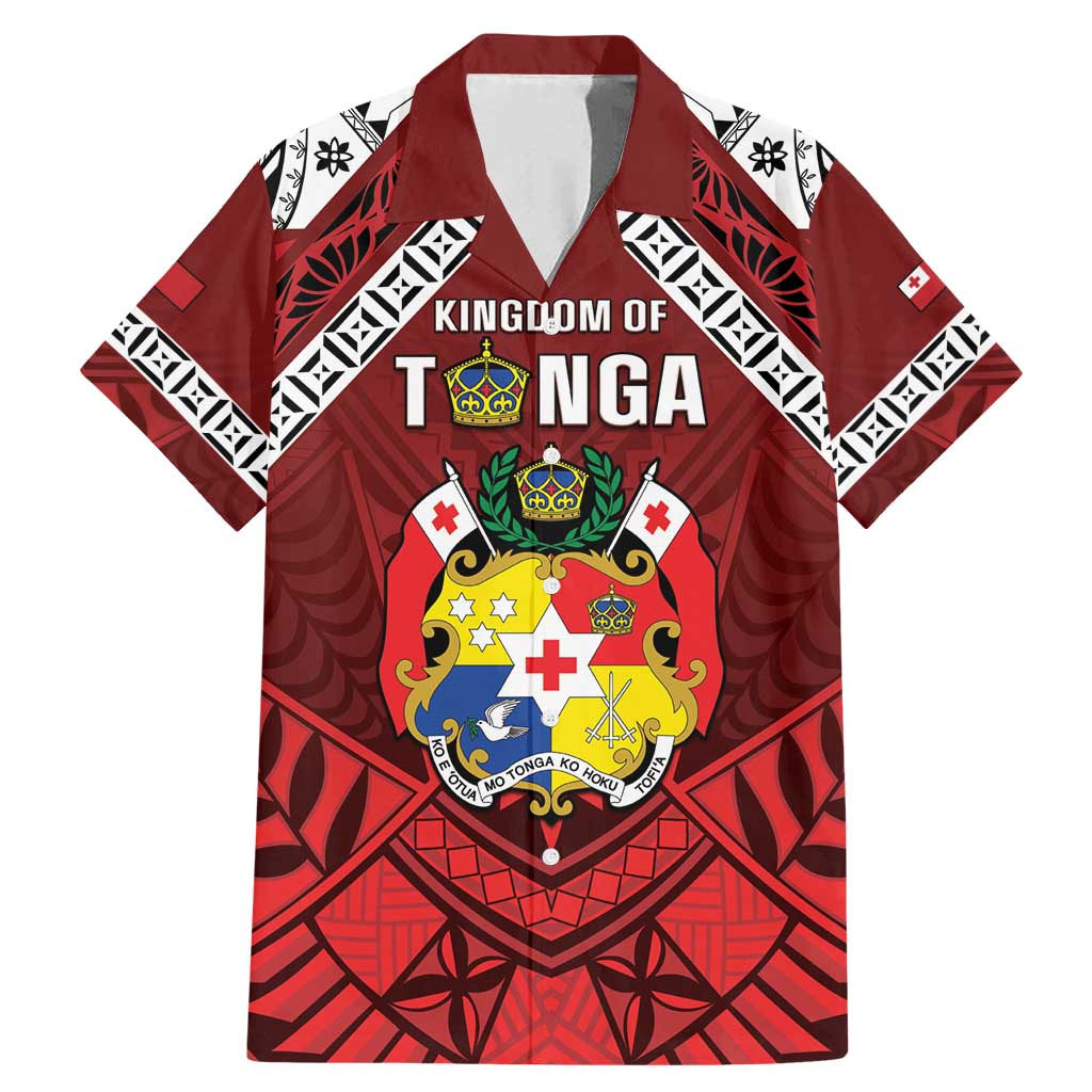 Tonga Emancipation Day Family Matching Mermaid Dress and Hawaiian Shirt Tongan Kupesi Pattern LT05 Dad's Shirt - Short Sleeve Red - Polynesian Pride