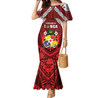 Tonga Emancipation Day Family Matching Mermaid Dress and Hawaiian Shirt Tongan Kupesi Pattern LT05 Mom's Dress Red - Polynesian Pride