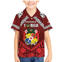 Tonga Emancipation Day Family Matching Mermaid Dress and Hawaiian Shirt Tongan Kupesi Pattern LT05 Son's Shirt Red - Polynesian Pride