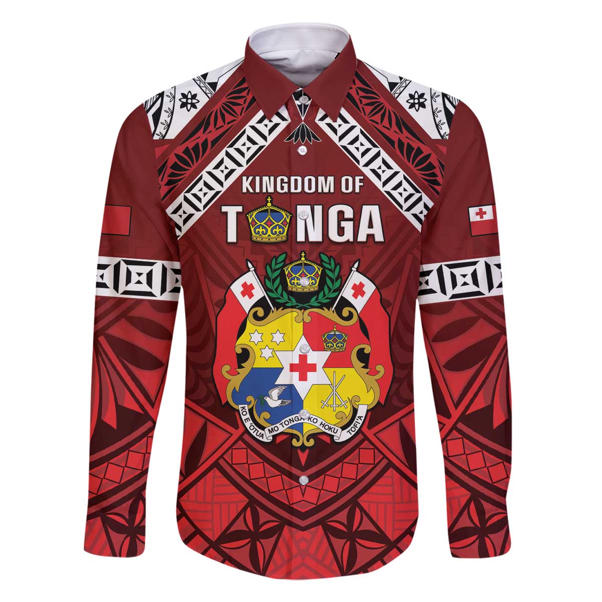 Tonga Emancipation Day Family Matching Off The Shoulder Long Sleeve Dress and Hawaiian Shirt Tongan Kupesi Pattern LT05 Dad's Shirt - Long Sleeve Red - Polynesian Pride