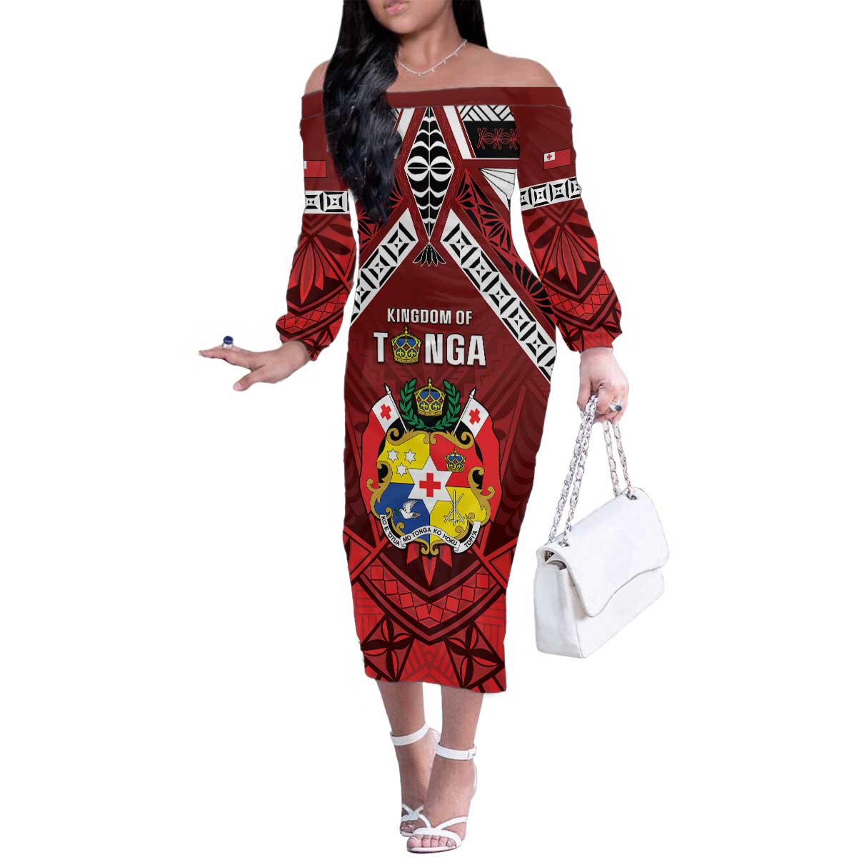 Tonga Emancipation Day Family Matching Off The Shoulder Long Sleeve Dress and Hawaiian Shirt Tongan Kupesi Pattern LT05 Mom's Dress Red - Polynesian Pride