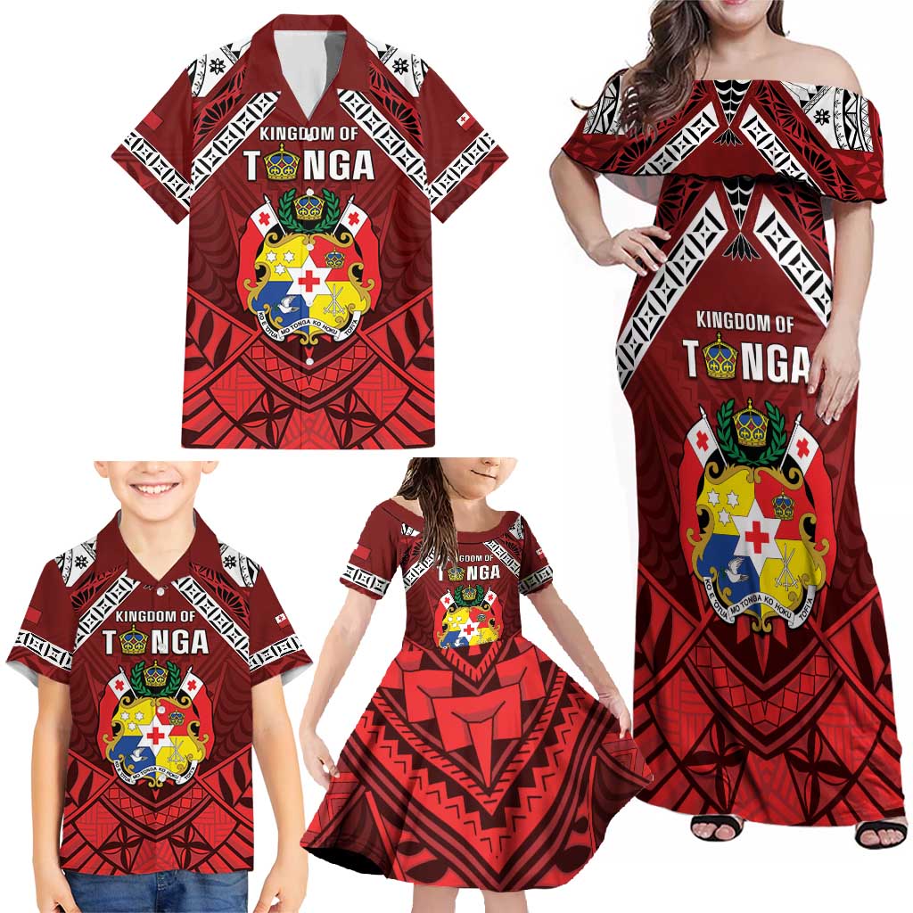 Tonga Emancipation Day Family Matching Off Shoulder Maxi Dress and Hawaiian Shirt Tongan Kupesi Pattern LT05 - Polynesian Pride