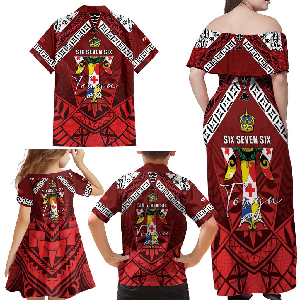 Tonga Emancipation Day Family Matching Off Shoulder Maxi Dress and Hawaiian Shirt Tongan Kupesi Pattern LT05 - Polynesian Pride