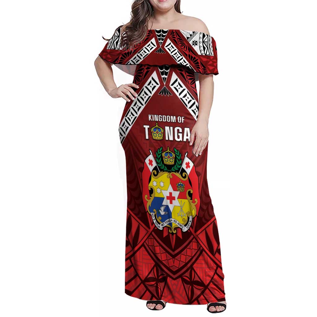 Tonga Emancipation Day Family Matching Off Shoulder Maxi Dress and Hawaiian Shirt Tongan Kupesi Pattern LT05 Mom's Dress Red - Polynesian Pride