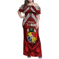 Tonga Emancipation Day Family Matching Off Shoulder Maxi Dress and Hawaiian Shirt Tongan Kupesi Pattern LT05 Mom's Dress Red - Polynesian Pride