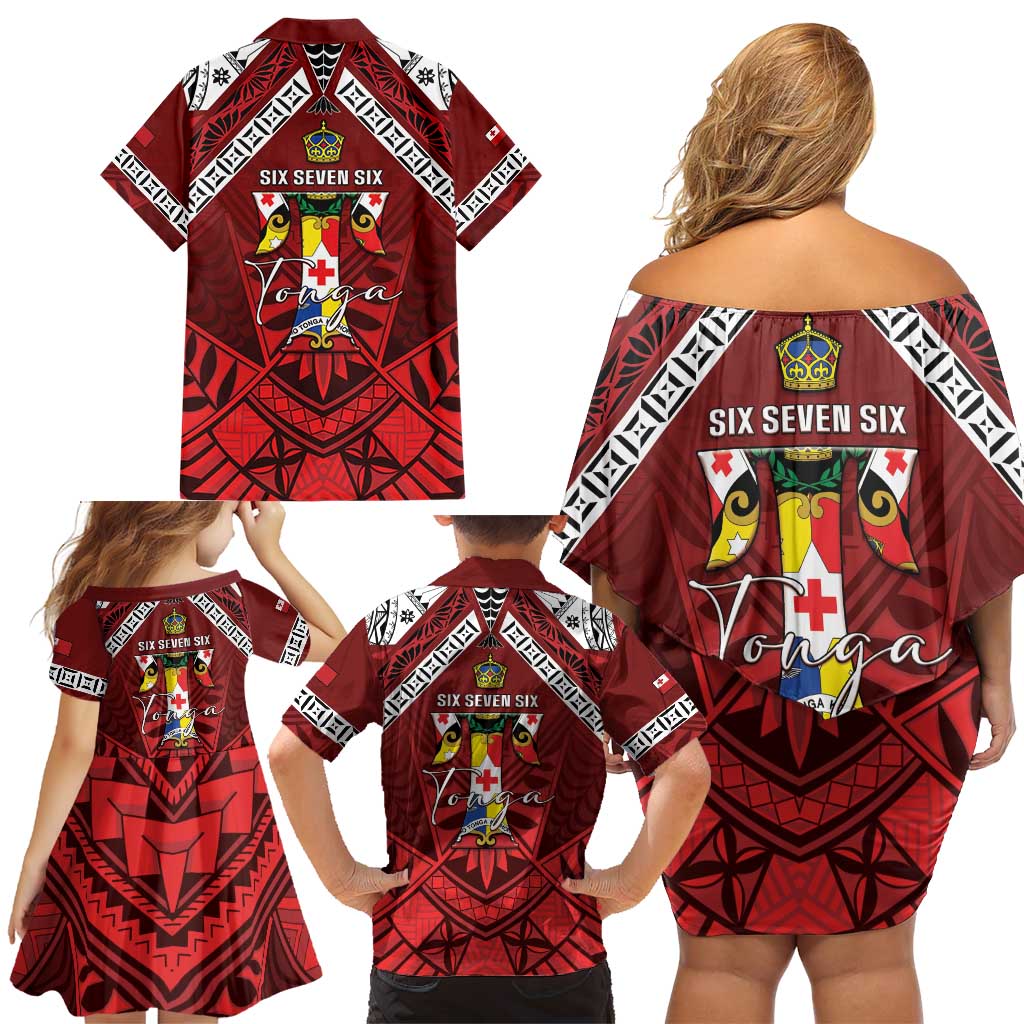 Tonga Emancipation Day Family Matching Off Shoulder Short Dress and Hawaiian Shirt Tongan Kupesi Pattern LT05 - Polynesian Pride