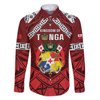 Tonga Emancipation Day Family Matching Off Shoulder Short Dress and Hawaiian Shirt Tongan Kupesi Pattern LT05 Dad's Shirt - Long Sleeve Red - Polynesian Pride