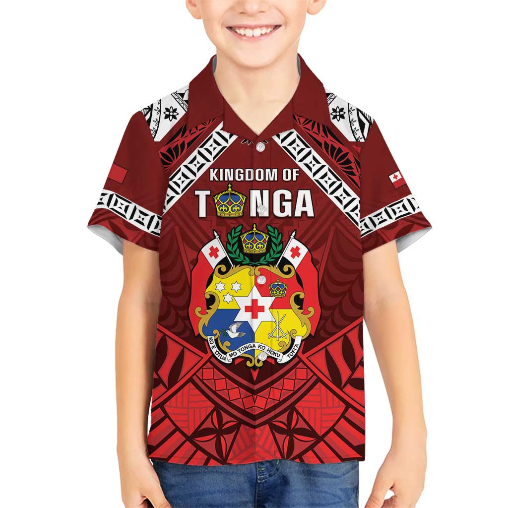 Tonga Emancipation Day Family Matching Off Shoulder Short Dress and Hawaiian Shirt Tongan Kupesi Pattern LT05 Son's Shirt Red - Polynesian Pride