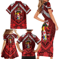 Tonga Emancipation Day Family Matching Short Sleeve Bodycon Dress and Hawaiian Shirt Tongan Kupesi Pattern LT05 - Polynesian Pride