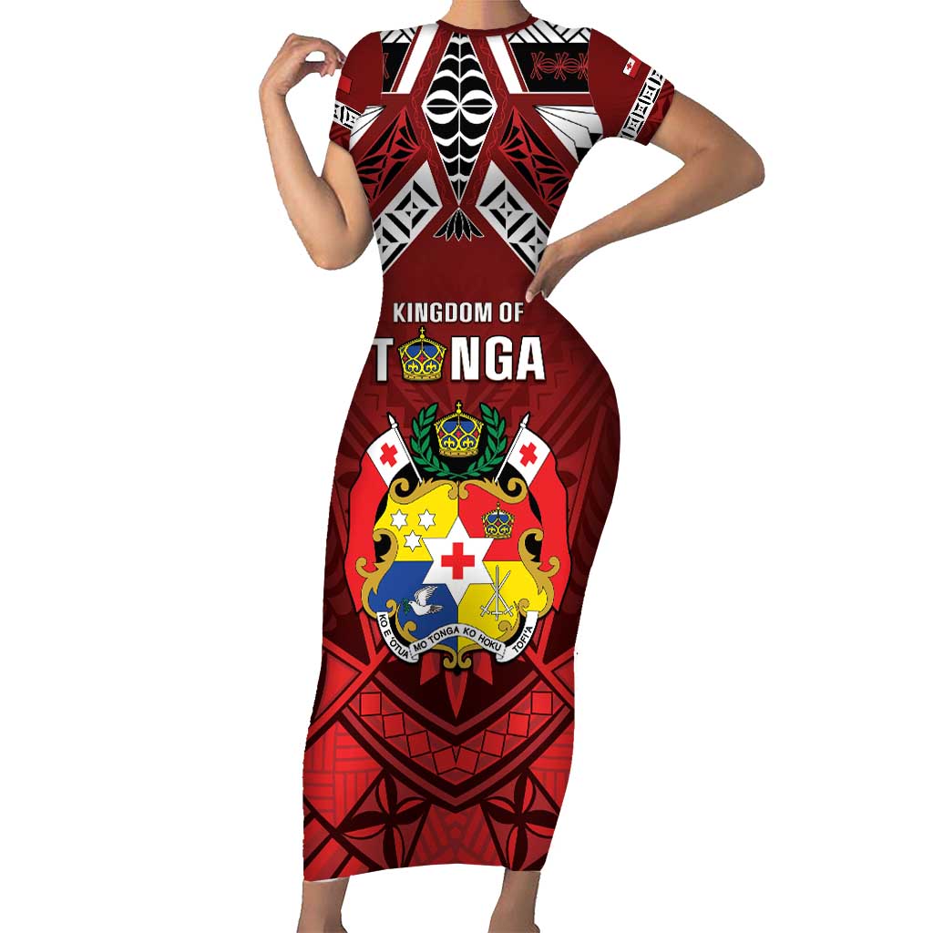 Tonga Emancipation Day Family Matching Short Sleeve Bodycon Dress and Hawaiian Shirt Tongan Kupesi Pattern LT05 Mom's Dress Red - Polynesian Pride