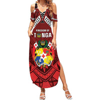 Tonga Emancipation Day Family Matching Summer Maxi Dress and Hawaiian Shirt Tongan Kupesi Pattern LT05 Mom's Dress Red - Polynesian Pride
