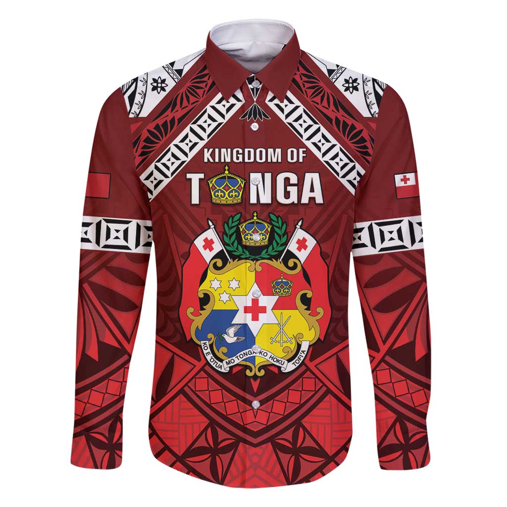 Tonga Emancipation Day Family Matching Tank Maxi Dress and Hawaiian Shirt Tongan Kupesi Pattern LT05 Dad's Shirt - Long Sleeve Red - Polynesian Pride