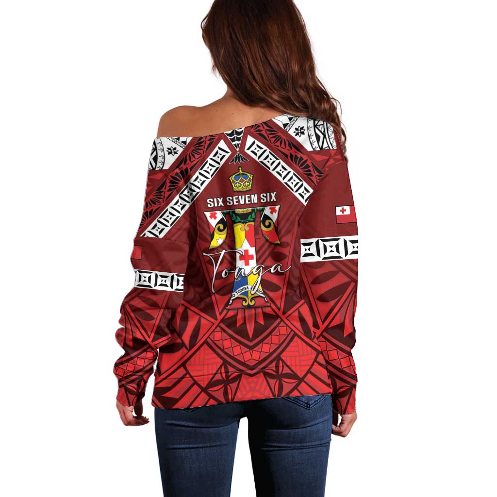 Tonga Emancipation Day Off Shoulder Sweater Tongan Kupesi Pattern