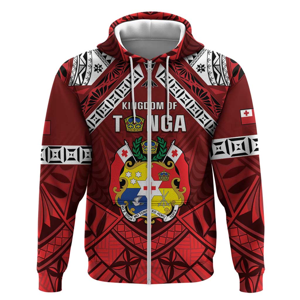 Tonga Emancipation Day Zip Hoodie Tongan Kupesi Pattern LT05 Zip Hoodie Red - Polynesian Pride