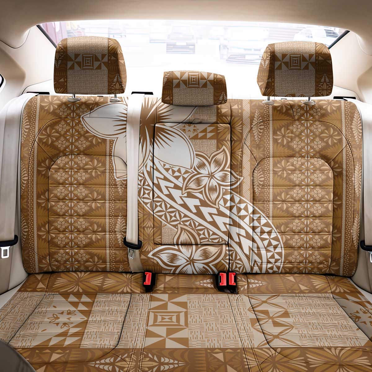 Tonga Kupesi Ngatu Back Car Seat Cover Vintage Brown Plumeria