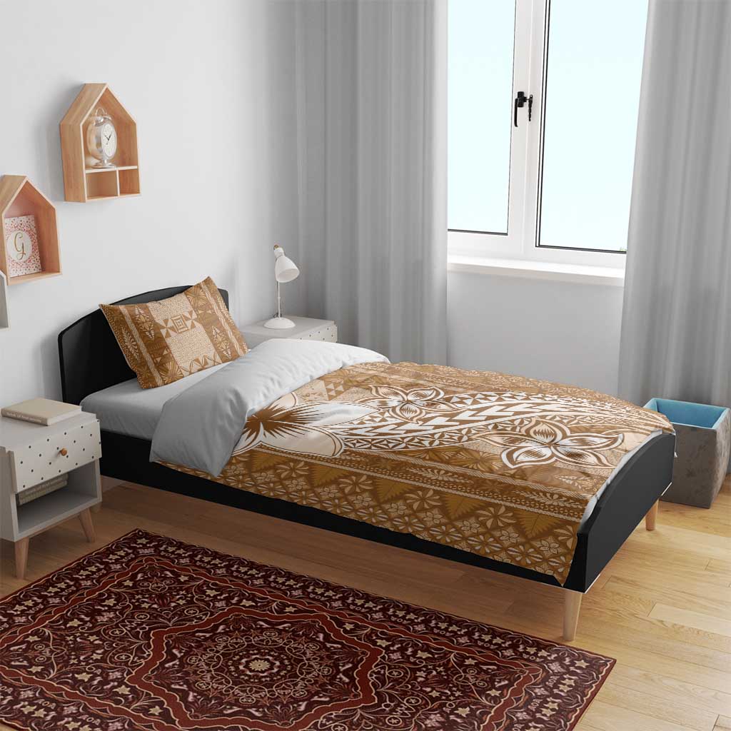 Tonga Kupesi Ngatu Bedding Set Vintage Brown Plumeria