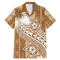 Tonga Kupesi Ngatu Family Matching Mermaid Dress and Hawaiian Shirt Vintage Brown Plumeria LT05 Dad's Shirt - Short Sleeve Brown - Polynesian Pride