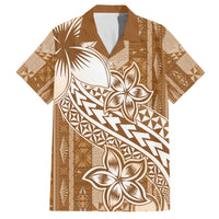 Tonga Kupesi Ngatu Family Matching Off The Shoulder Long Sleeve Dress and Hawaiian Shirt Vintage Brown Plumeria LT05 Dad's Shirt - Short Sleeve Brown - Polynesian Pride