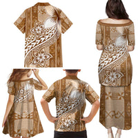 Tonga Kupesi Ngatu Family Matching Puletasi and Hawaiian Shirt Vintage Brown Plumeria LT05 - Polynesian Pride