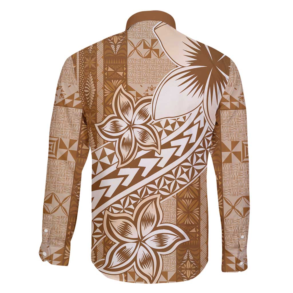 Tonga Kupesi Ngatu Family Matching Puletasi and Hawaiian Shirt Vintage Brown Plumeria LT05 - Polynesian Pride
