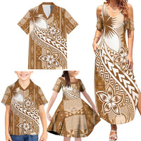 Tonga Kupesi Ngatu Family Matching Summer Maxi Dress and Hawaiian Shirt Vintage Brown Plumeria LT05 - Polynesian Pride