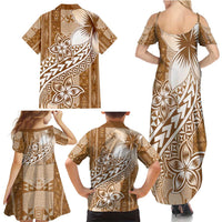 Tonga Kupesi Ngatu Family Matching Summer Maxi Dress and Hawaiian Shirt Vintage Brown Plumeria LT05 - Polynesian Pride