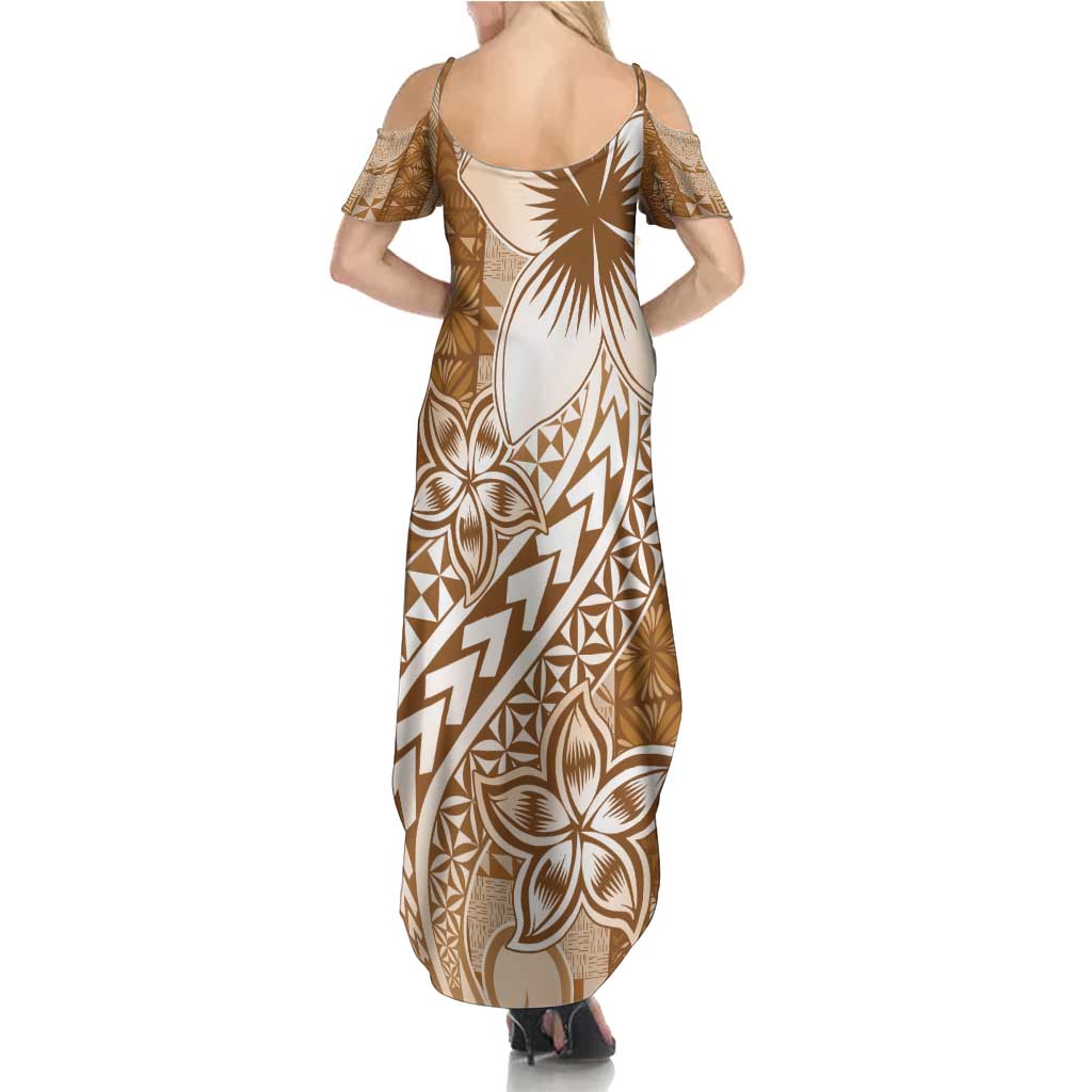 Tonga Kupesi Ngatu Family Matching Summer Maxi Dress and Hawaiian Shirt Vintage Brown Plumeria LT05 - Polynesian Pride