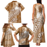Tonga Kupesi Ngatu Family Matching Tank Maxi Dress and Hawaiian Shirt Vintage Brown Plumeria LT05 - Polynesian Pride