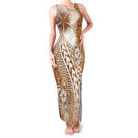 Tonga Kupesi Ngatu Family Matching Tank Maxi Dress and Hawaiian Shirt Vintage Brown Plumeria LT05 Mom's Dress Brown - Polynesian Pride