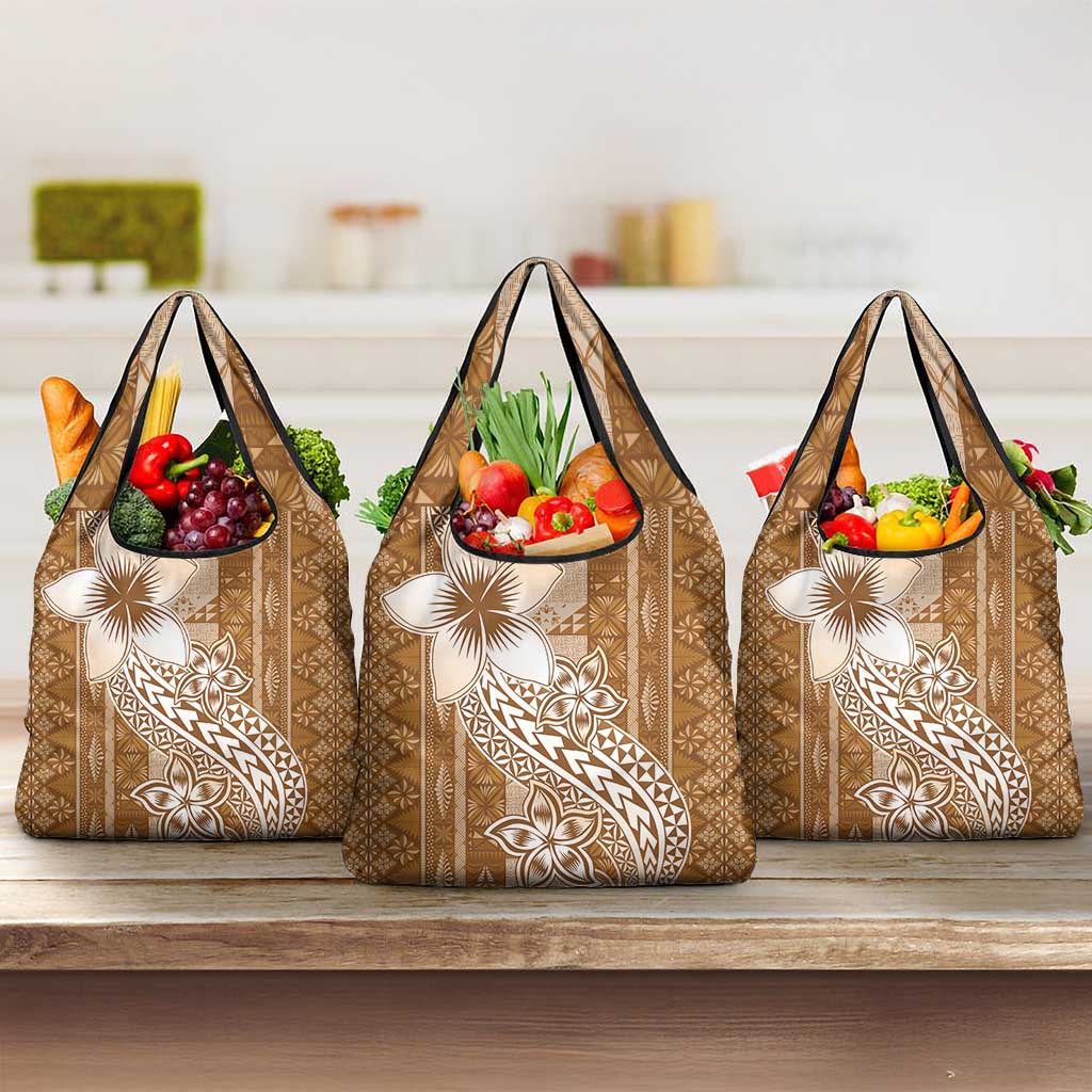Tonga Kupesi Ngatu Grocery Bag Vintage Brown Plumeria