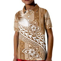 Tonga Kupesi Ngatu Kid Polo Shirt Vintage Brown Plumeria LT05 Kid Brown - Polynesian Pride