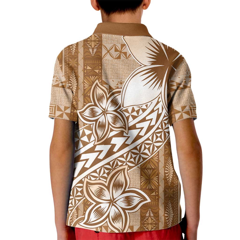 Tonga Kupesi Ngatu Kid Polo Shirt Vintage Brown Plumeria LT05 - Polynesian Pride