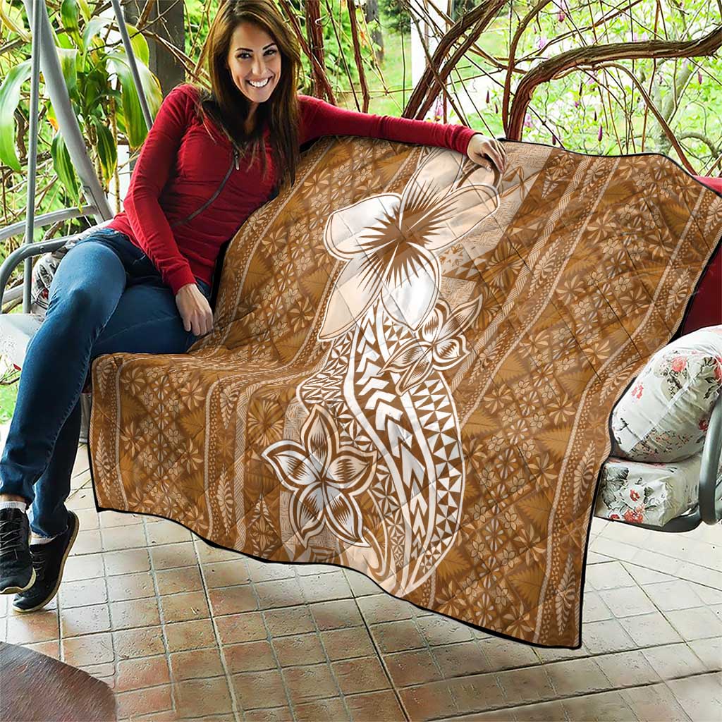 Tonga Kupesi Ngatu Quilt Vintage Brown Plumeria