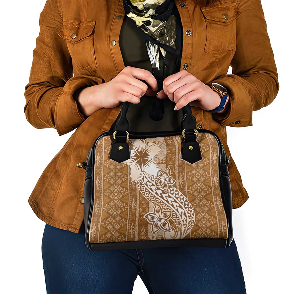 Tonga Kupesi Ngatu Shoulder Handbag Vintage Brown Plumeria
