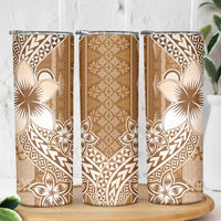 Tonga Kupesi Ngatu Skinny Tumbler Vintage Brown Plumeria LT05 - Polynesian Pride