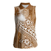 Tonga Kupesi Ngatu Women Sleeveless Polo Shirt Vintage Brown Plumeria LT05 Female Brown - Polynesian Pride