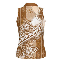 Tonga Kupesi Ngatu Women Sleeveless Polo Shirt Vintage Brown Plumeria LT05 - Polynesian Pride
